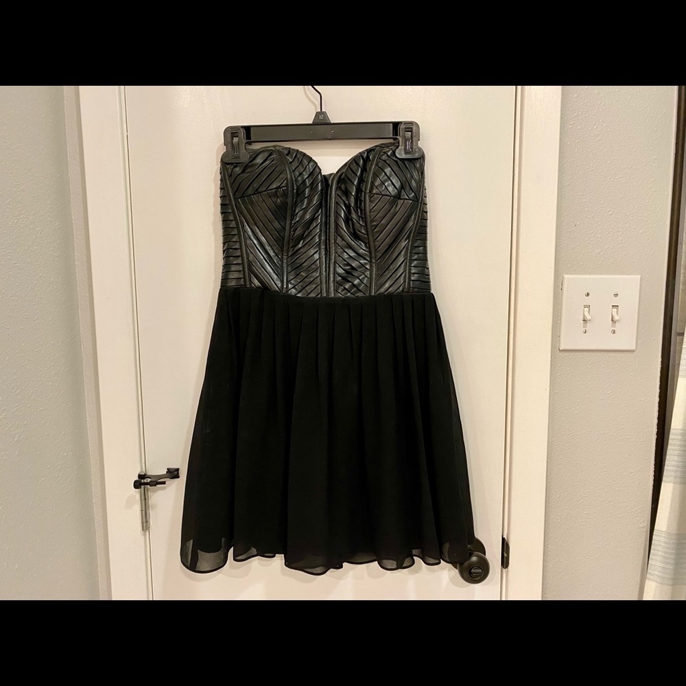 Strapless black mini dress